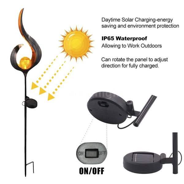 Solar LED Simulate Flame Light Lawn Lantern Lamp Waterproof Outdoor Lights DailySale