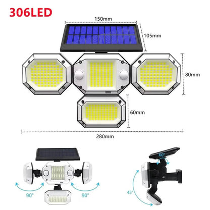 Solar Light Outdoor with Remote Control Double Motion Sensor Light 306/208 Led Wall Lamp IP65 Spotlight Exterior Garage Lighting DailySale