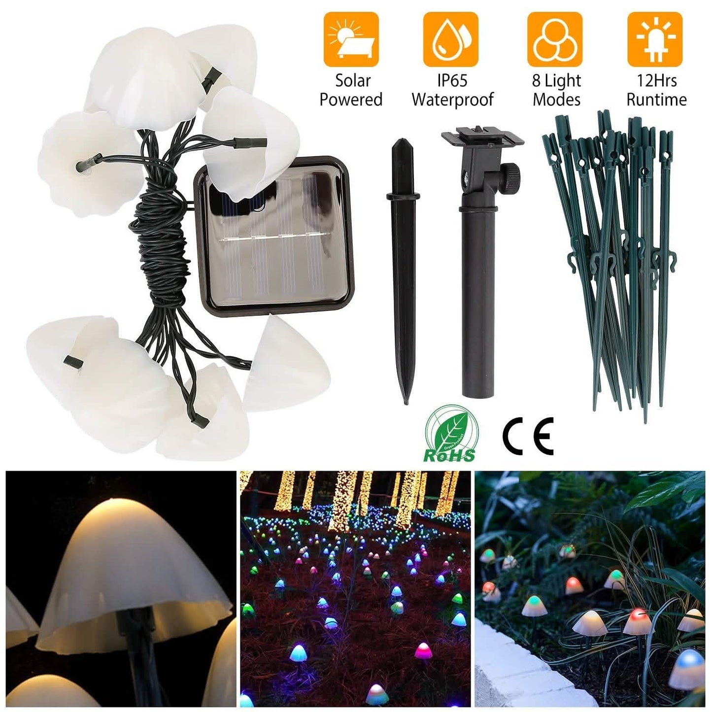 Solar Mushroom Lights Outdoor Decoration 10 LED Light Stake DailySale