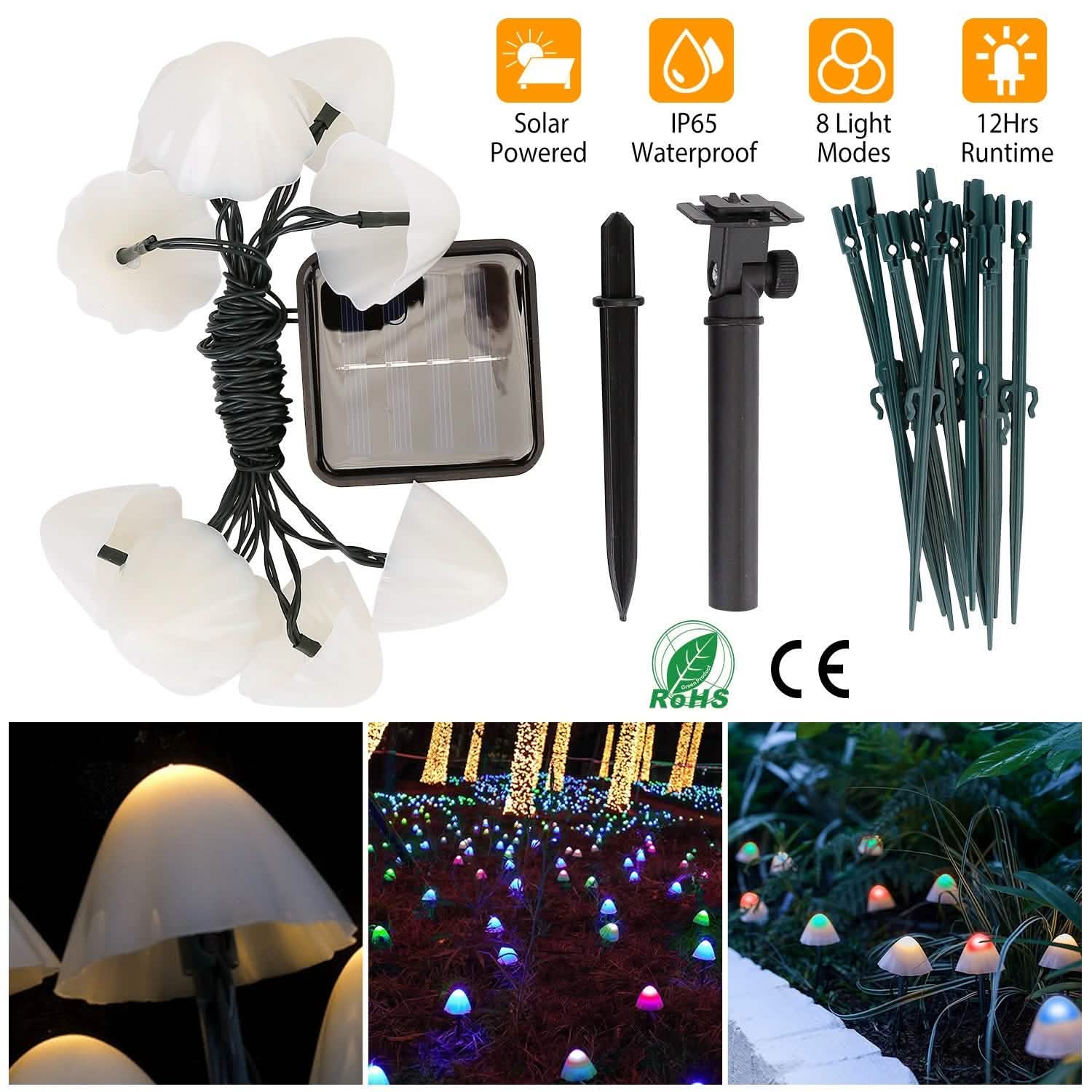 Solar Mushroom Lights Outdoor Decoration 10 LED Light Stake DailySale