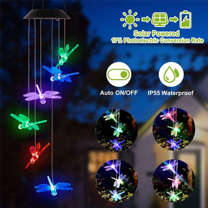 Solar Powered Dragonfly Lights Wind Chimes DailySale