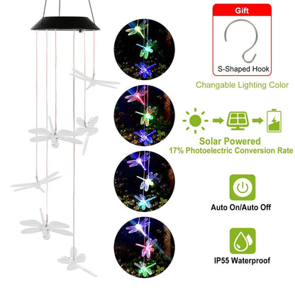 Solar Powered Dragonfly Lights Wind Chimes DailySale