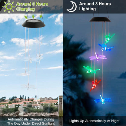 Solar Powered Dragonfly Lights Wind Chimes DailySale