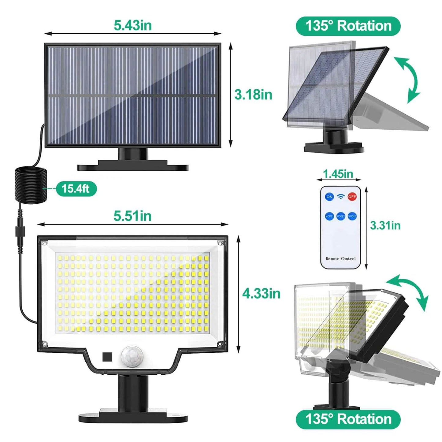 Solar Powered Flood Light Solar IP65 Waterproof Motion Sensor with Remote DailySale