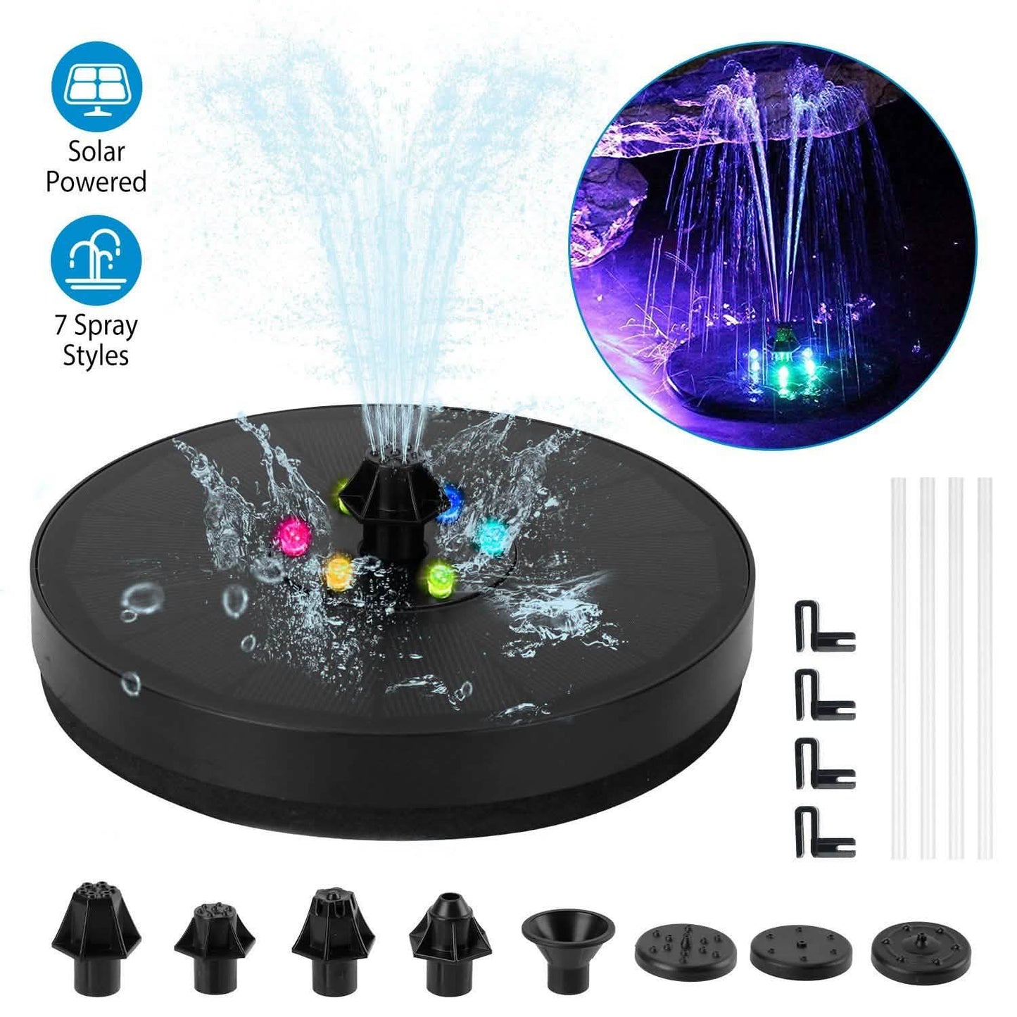 Solar Powered Fountain Pump with LED Lights DailySale