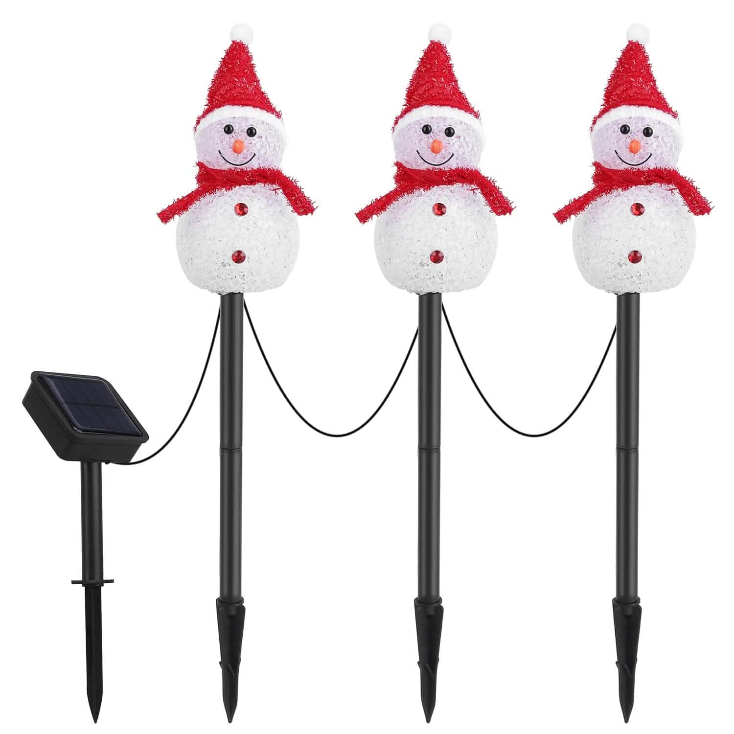 Solar Powered Lamp 3 Snowmen Garden Stake Light DailySale