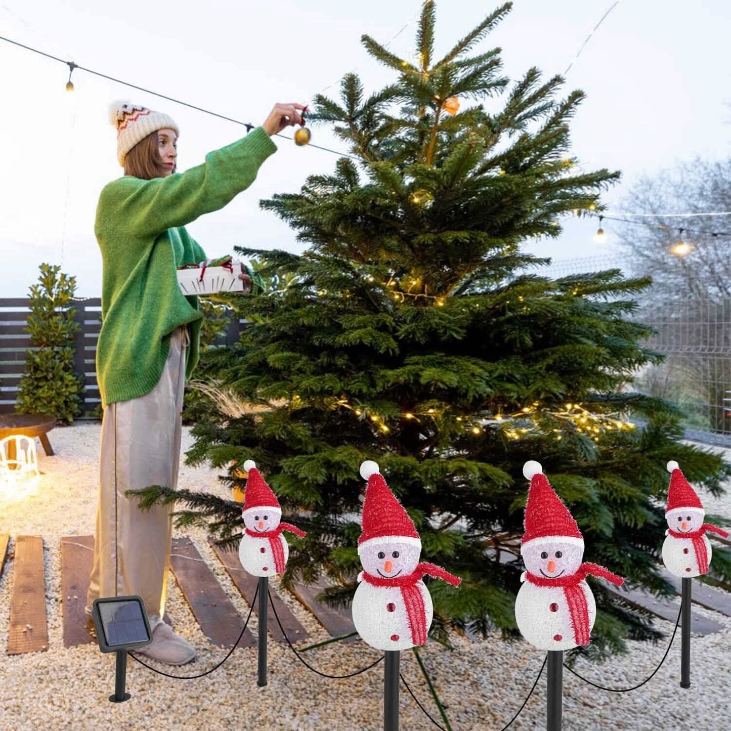 Solar Powered Lamp 3 Snowmen Garden Stake Light DailySale