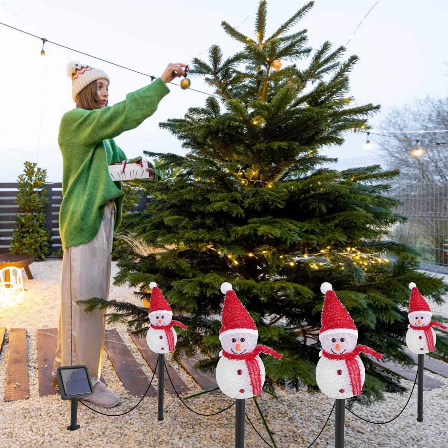Solar Powered Lamp 3 Snowmen Garden Stake Light DailySale