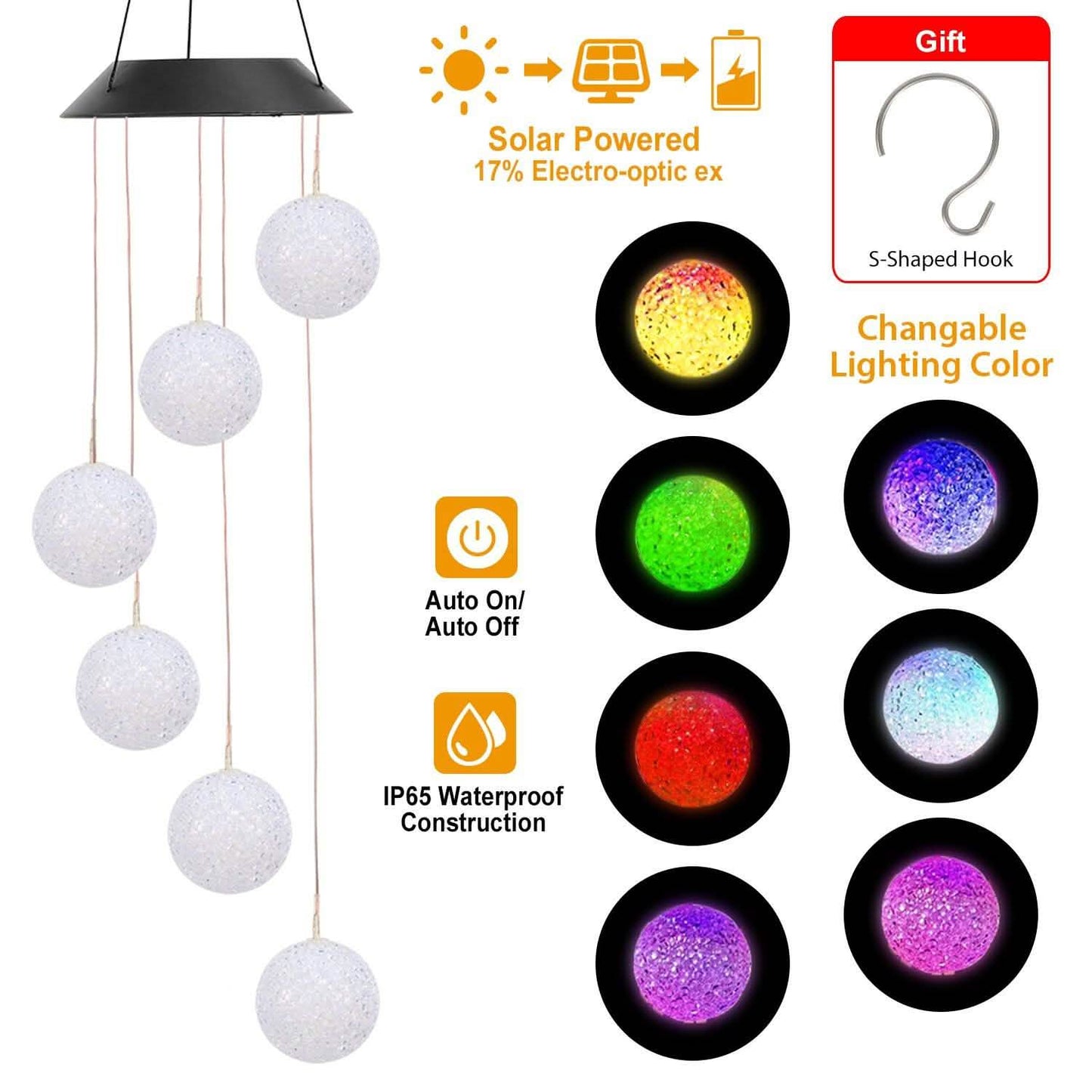 Solar Powered LED Ball Wind Chimes - Color Changing LED String Light DailySale