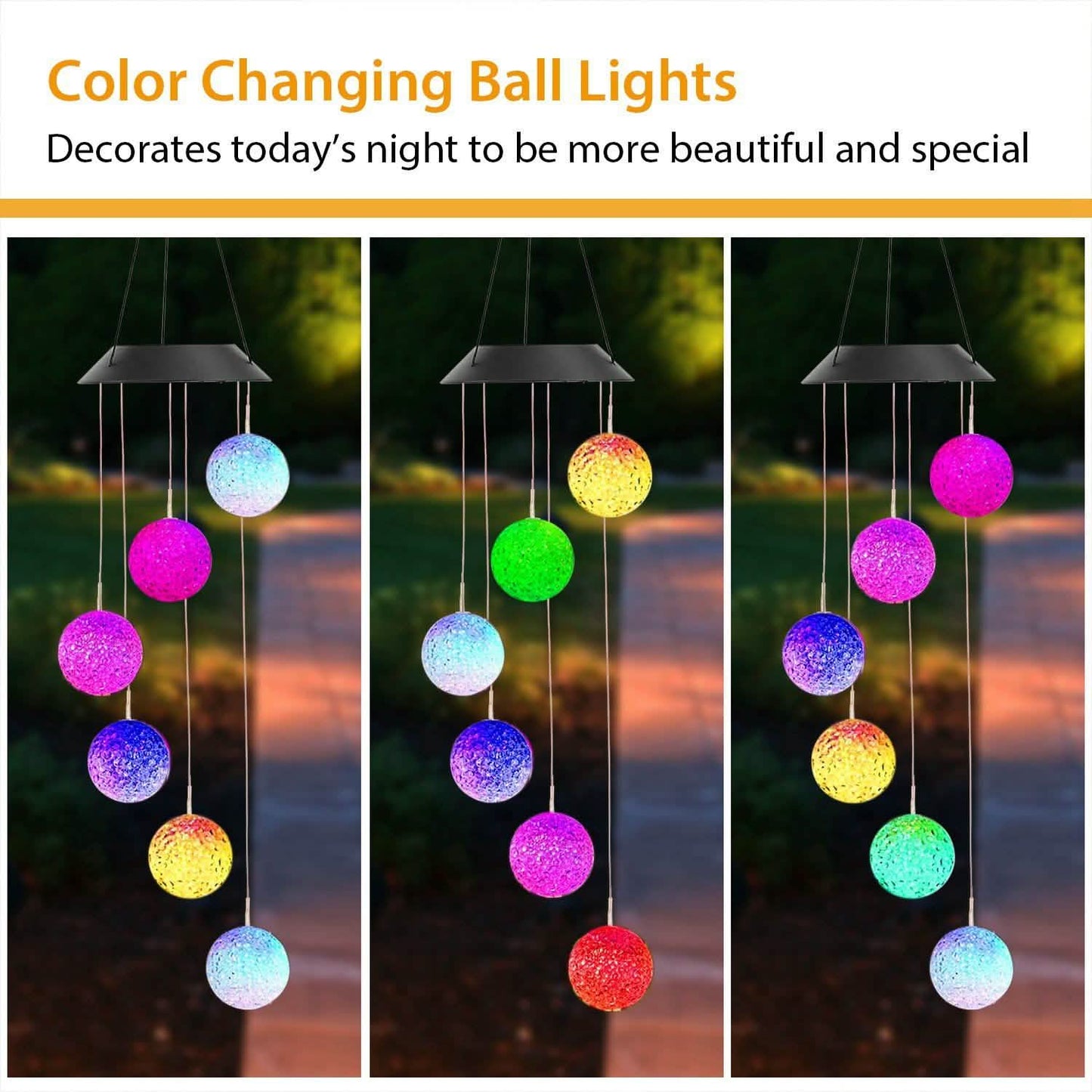 Solar Powered LED Ball Wind Chimes - Color Changing LED String Light DailySale