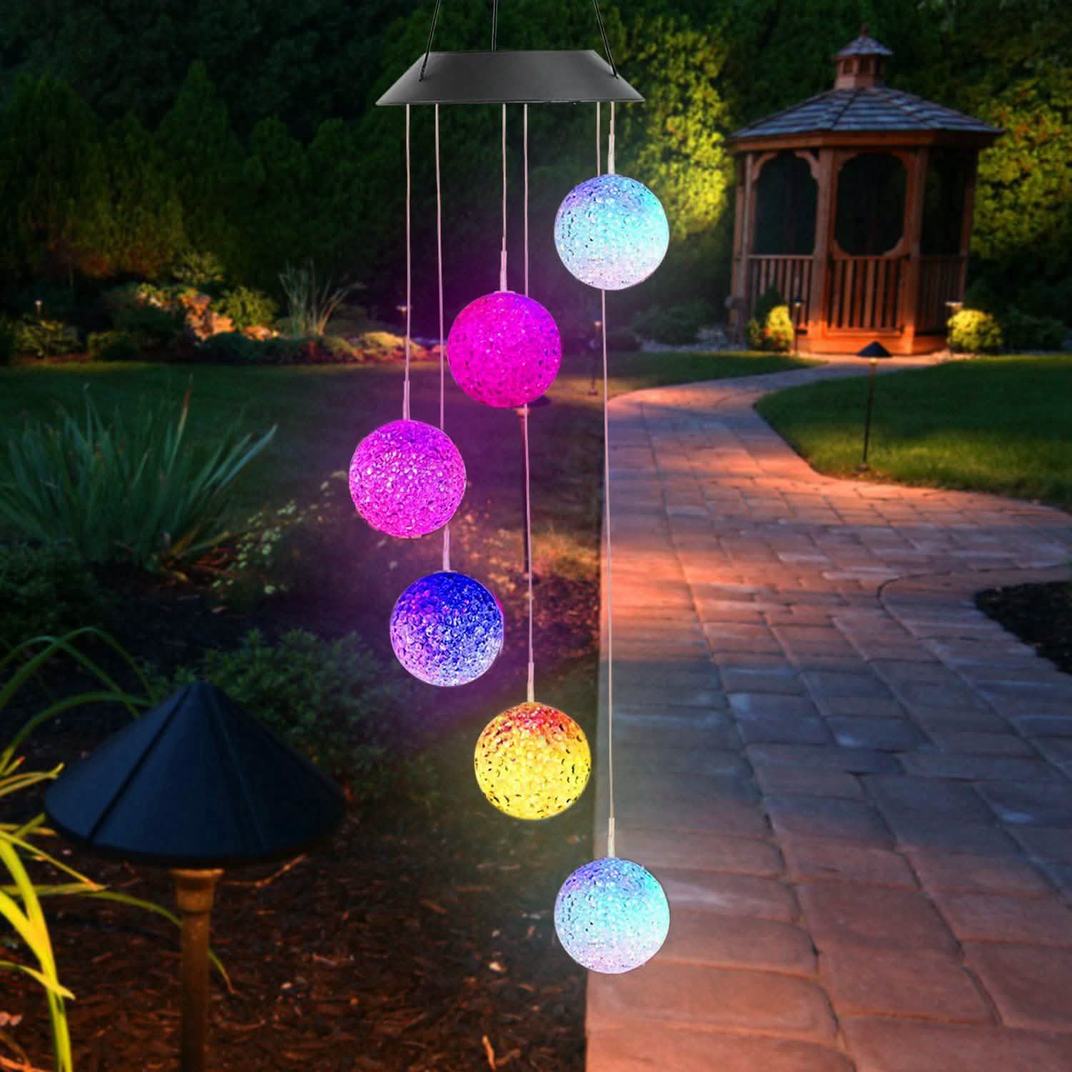 Solar Powered LED Ball Wind Chimes - Color Changing LED String Light DailySale