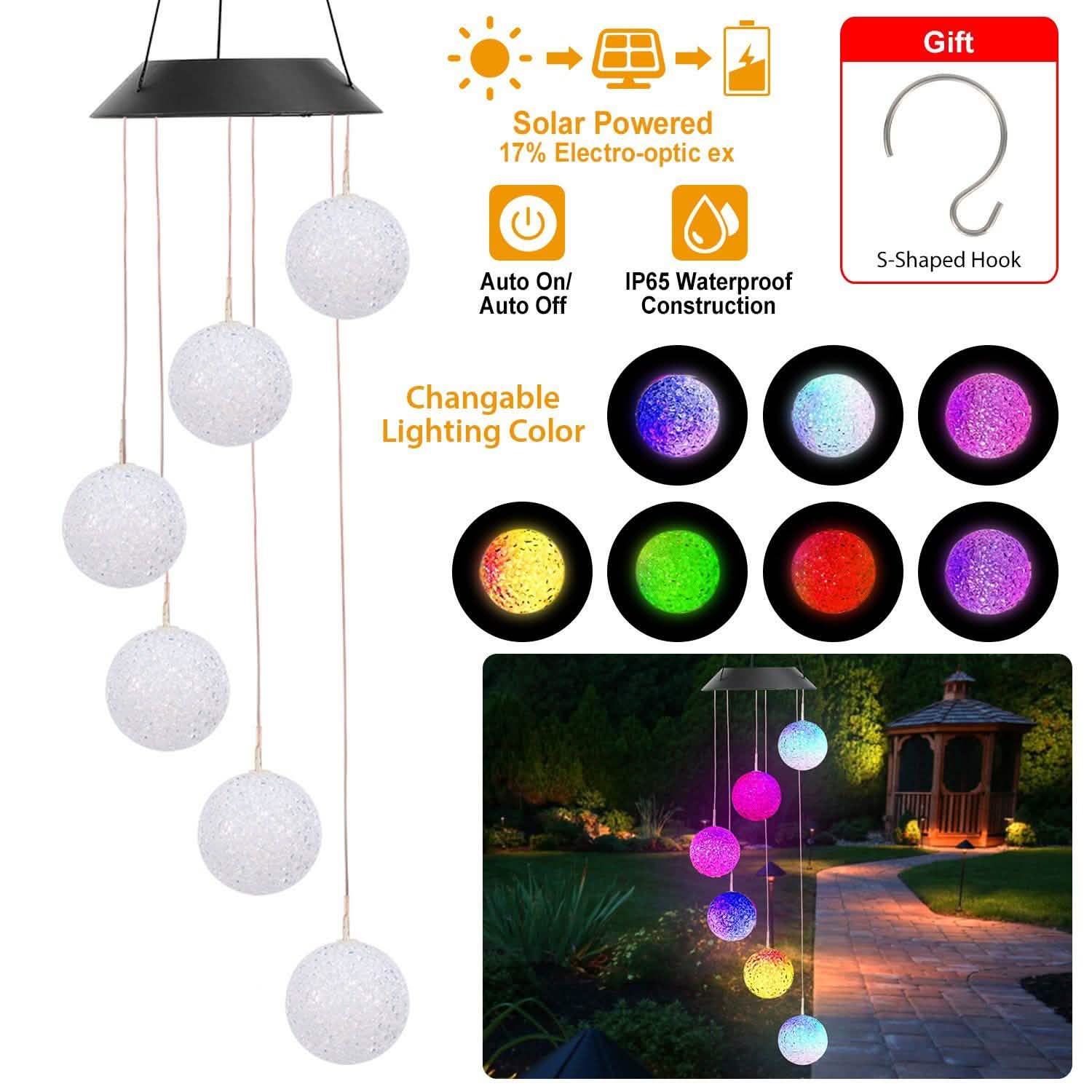 Solar Powered LED Ball Wind Chimes - Color Changing LED String Light DailySale