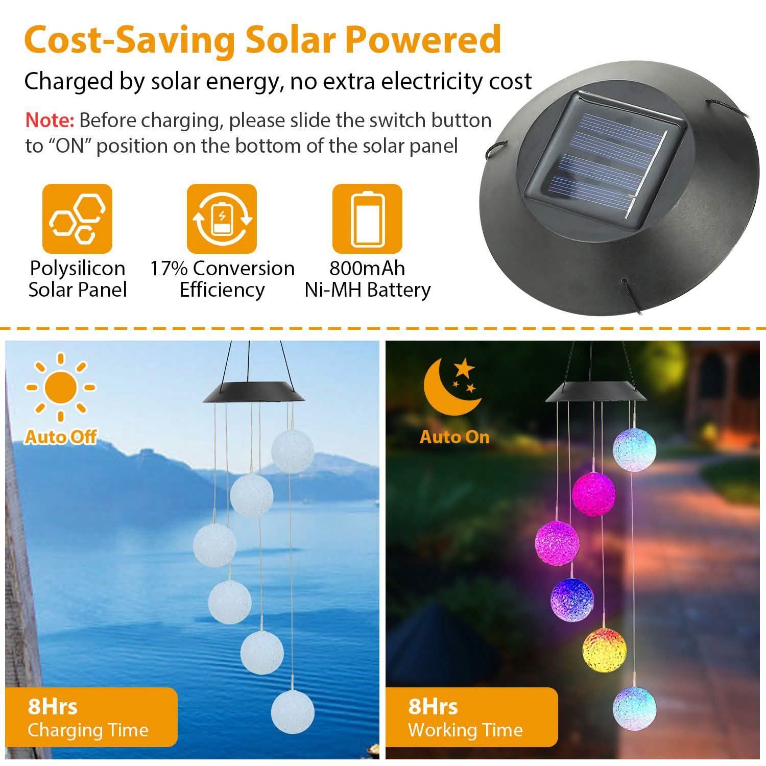 Solar Powered LED Ball Wind Chimes - Color Changing LED String Light DailySale