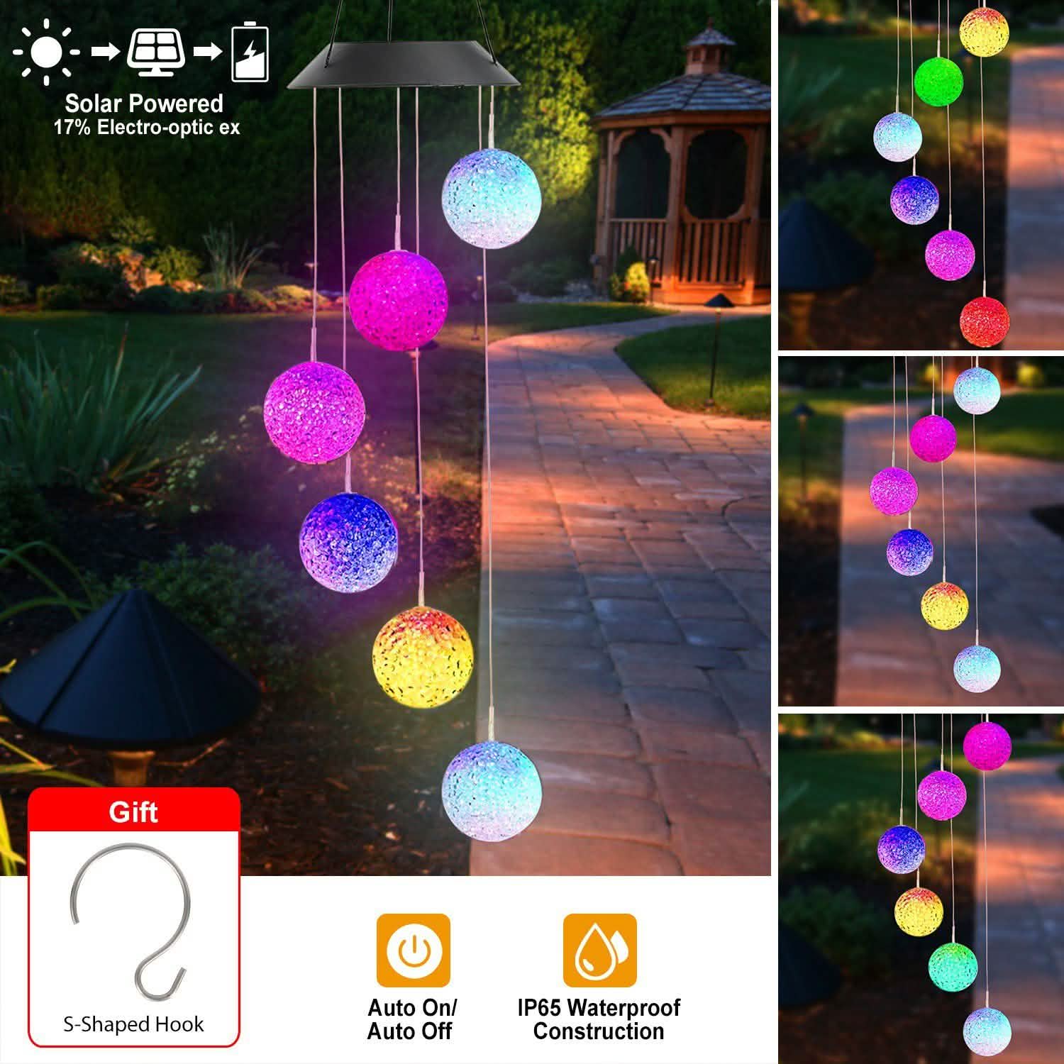 Solar Powered LED Ball Wind Chimes - Color Changing LED String Light DailySale