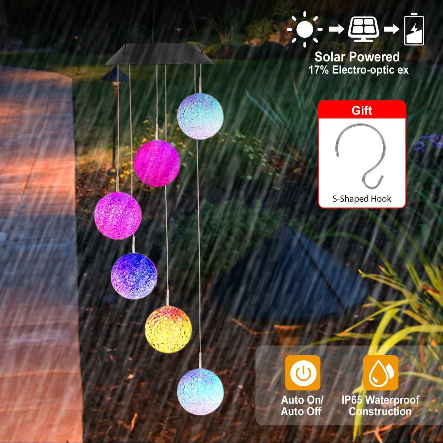 Solar Powered LED Ball Wind Chimes - Color Changing LED String Light DailySale
