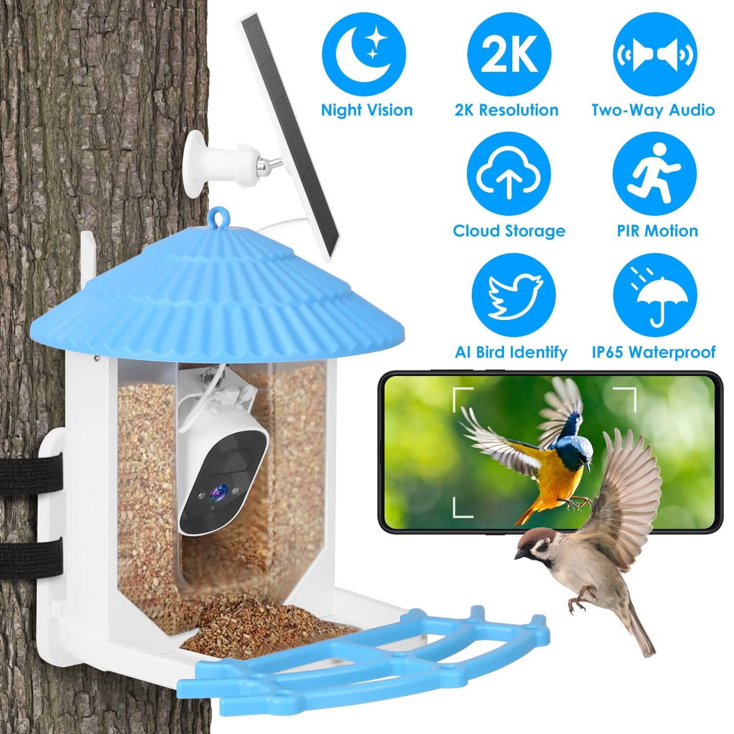 Solar Powered Smart Bird Feeder with PIR Motion AI Two-Way Audio DailySale