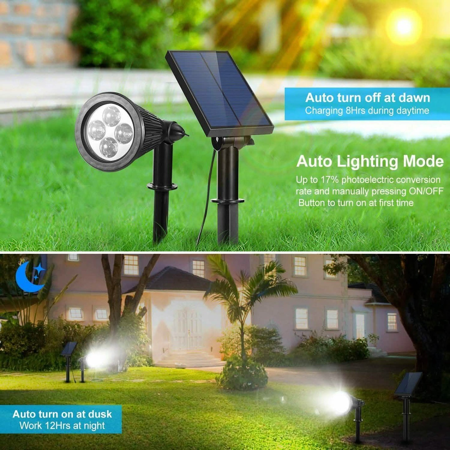 Solar Powered Spotlight Outdoor Garden Lamp Waterproof DailySale