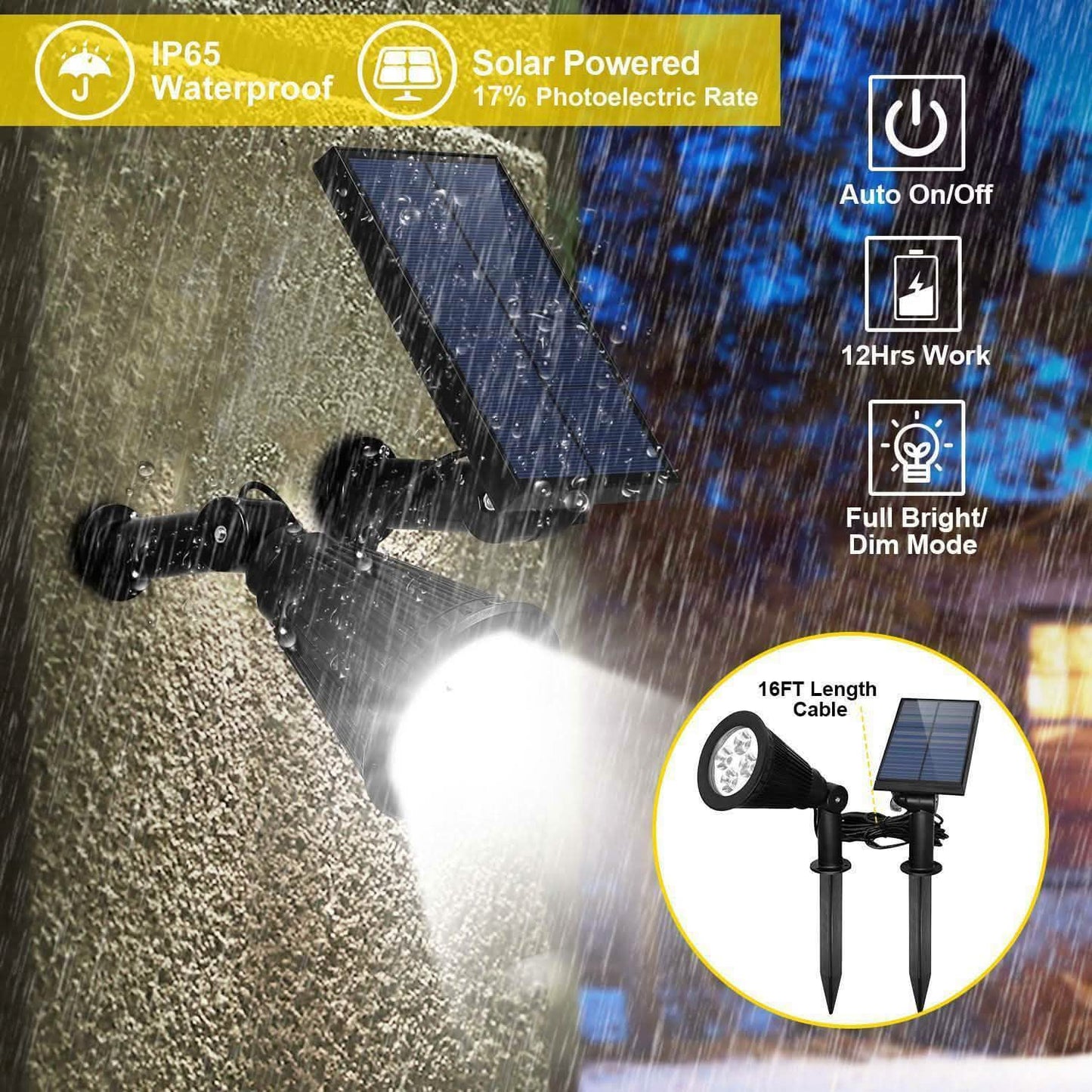 Solar Powered Spotlight Outdoor Garden Lamp Waterproof DailySale