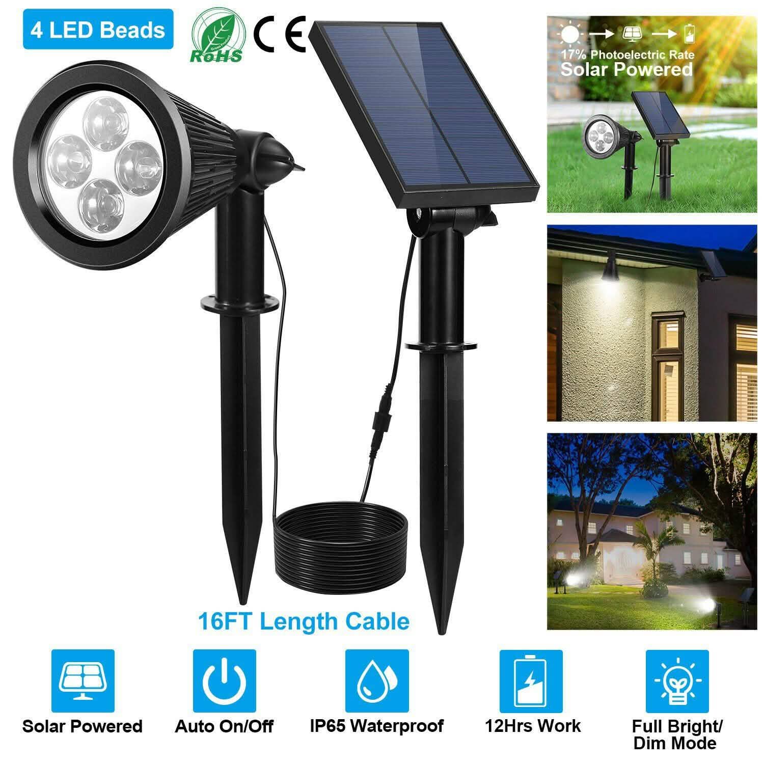 Solar Powered Spotlight Outdoor Garden Lamp Waterproof DailySale