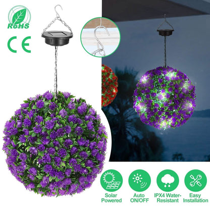 Solar Powered Topiary Ball Artificial Rose 20 LED Lights DailySale