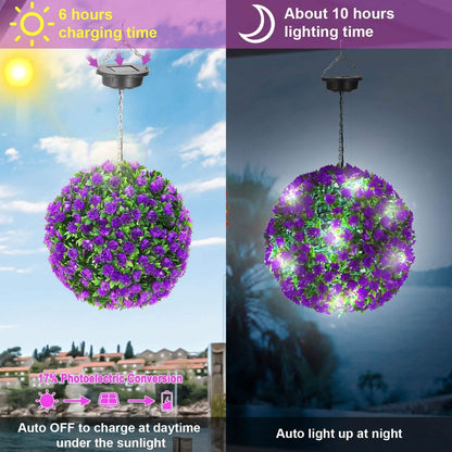 Solar Powered Topiary Ball Artificial Rose 20 LED Lights DailySale