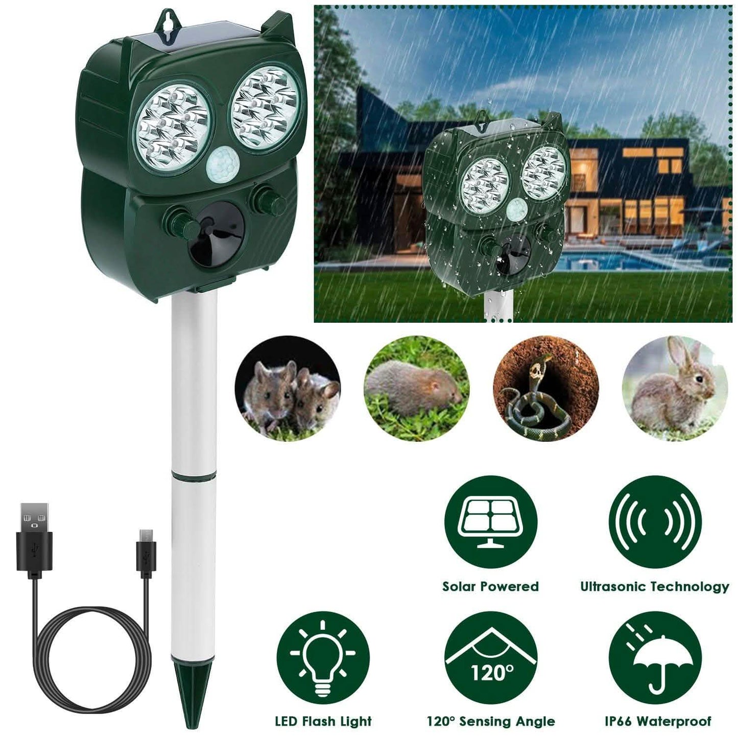 Solar Powered Ultrasonic Animal Repeller PIR Motion Sensor DailySale