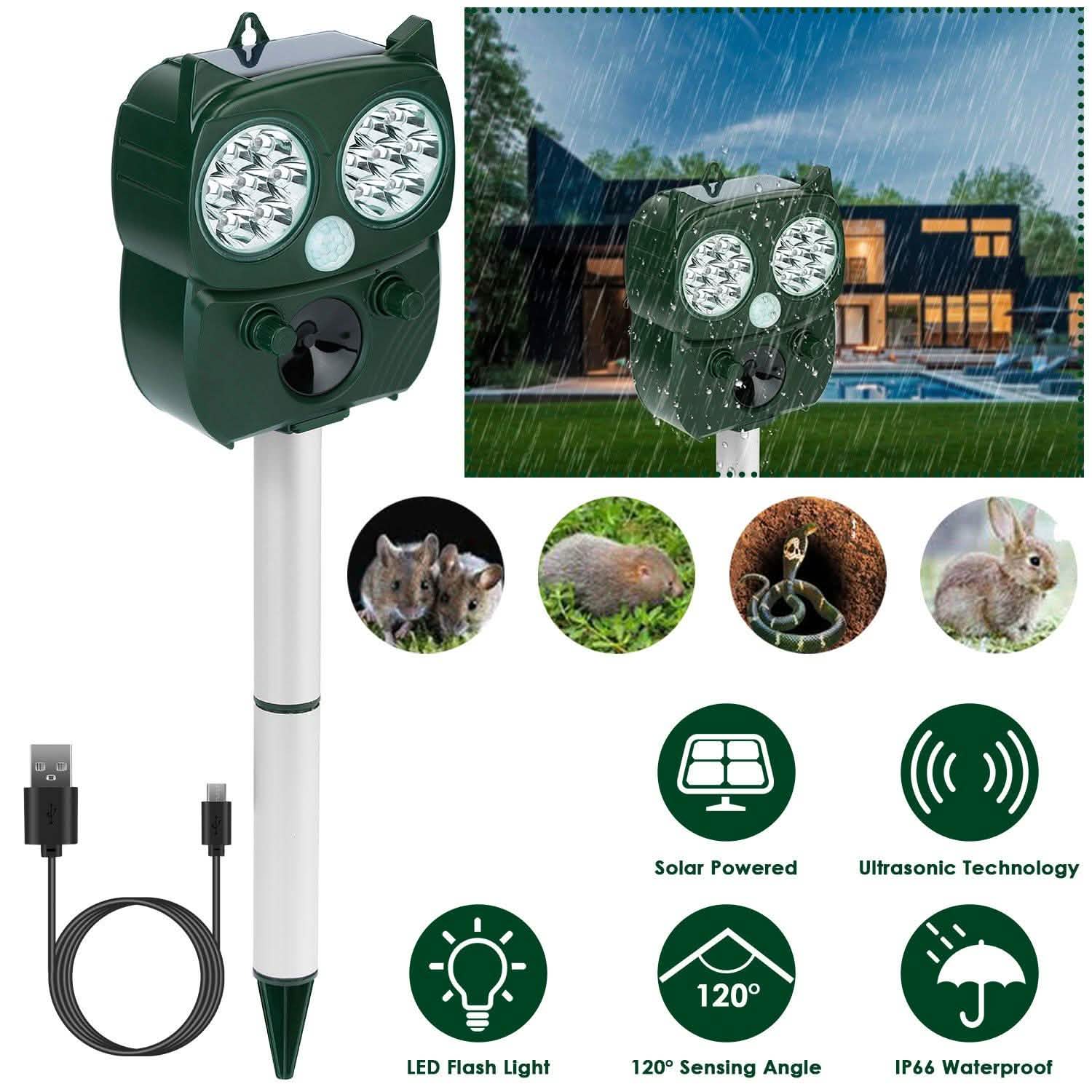 Solar Powered Ultrasonic Animal Repeller PIR Motion Sensor DailySale