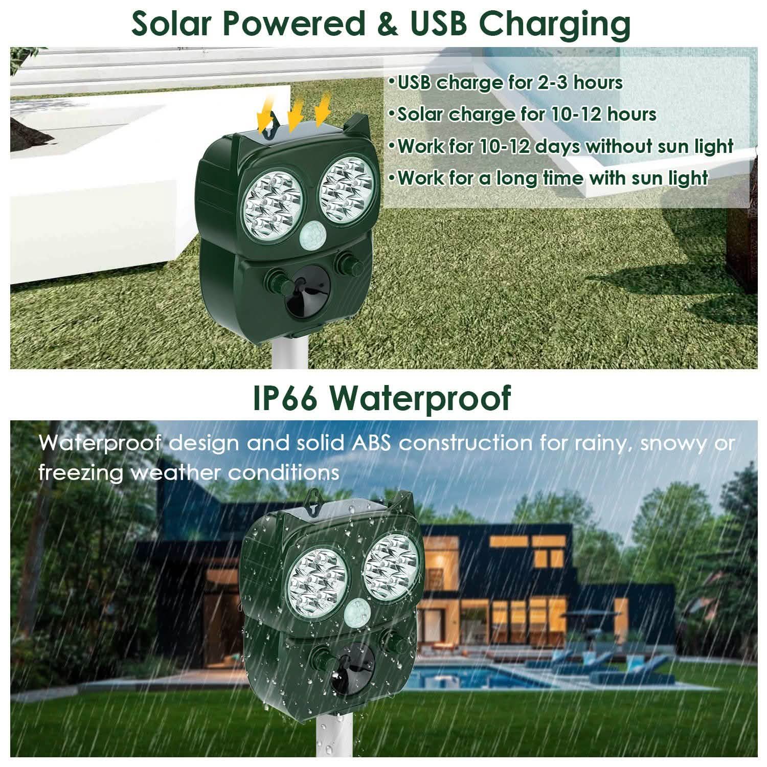Solar Powered Ultrasonic Animal Repeller PIR Motion Sensor DailySale