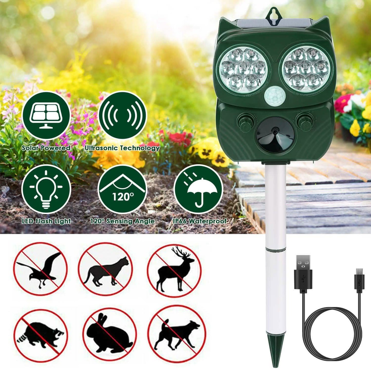 Solar Powered Ultrasonic Animal Repeller PIR Motion Sensor DailySale