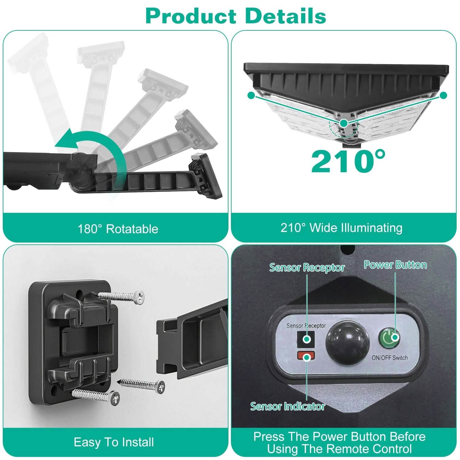 Solar Powered Wall Light Beads PIR Motion Sensor DailySale