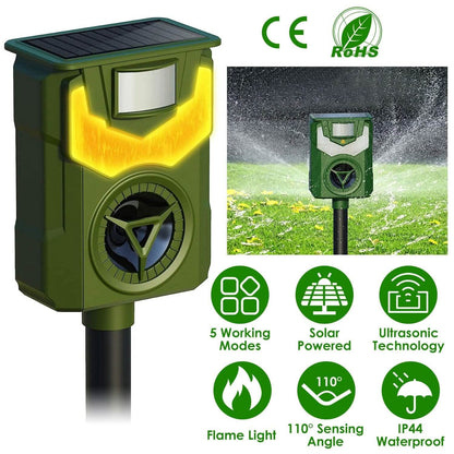 Solar Ultrasonic Animal Repeller with Flame Light USB Charge Motion Sensor DailySale
