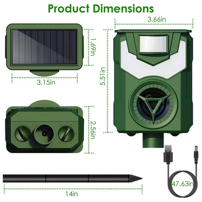 Solar Ultrasonic Animal Repeller with Flame Light USB Charge Motion Sensor DailySale