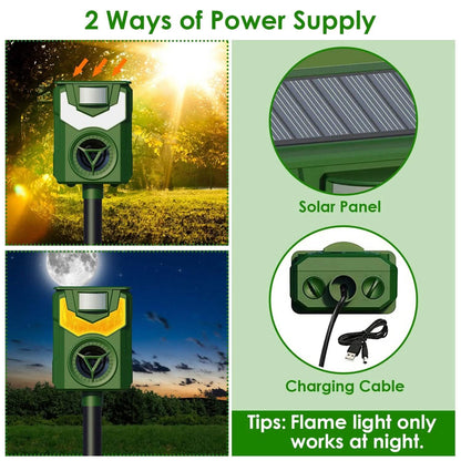 Solar Ultrasonic Animal Repeller with Flame Light USB Charge Motion Sensor DailySale
