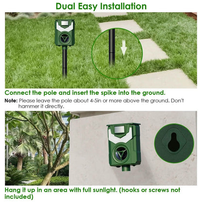 Solar Ultrasonic Animal Repeller with Flame Light USB Charge Motion Sensor DailySale