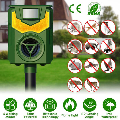 Solar Ultrasonic Animal Repeller with Flame Light USB Charge Motion Sensor DailySale