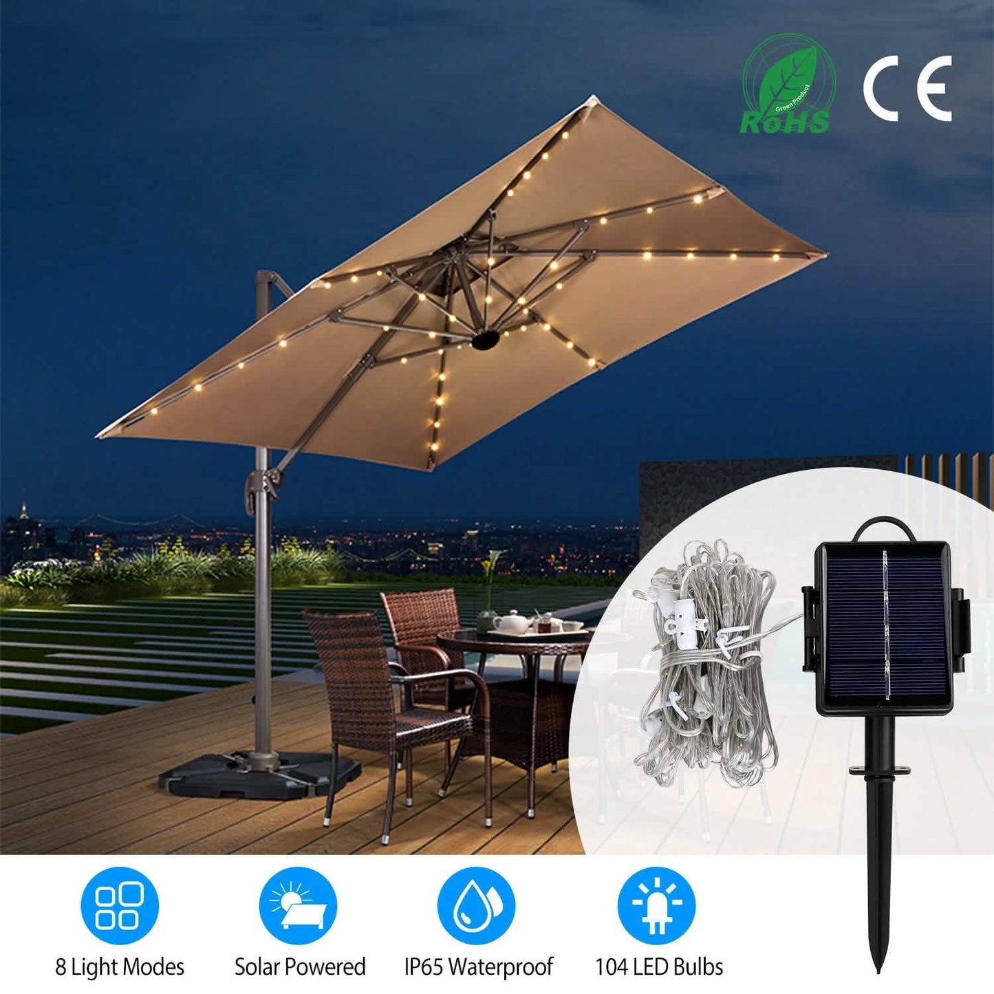 Solar Umbrella Outdoor String Light DailySale