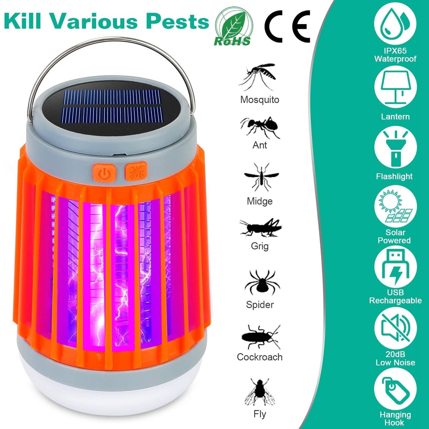 Solar USB Electric Bug Zapper with 5 Light Modes Hanging Hook DailySale