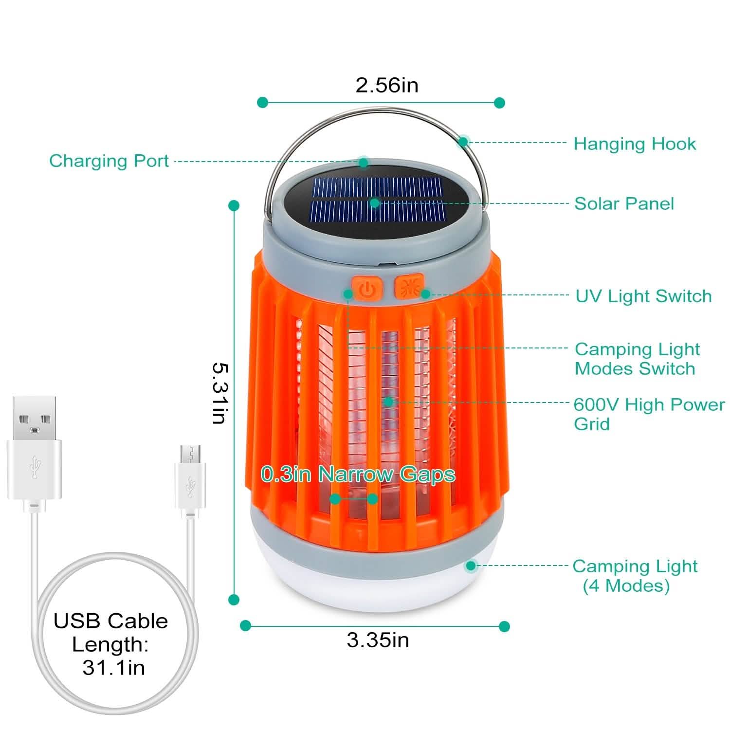Solar USB Electric Bug Zapper with 5 Light Modes Hanging Hook DailySale