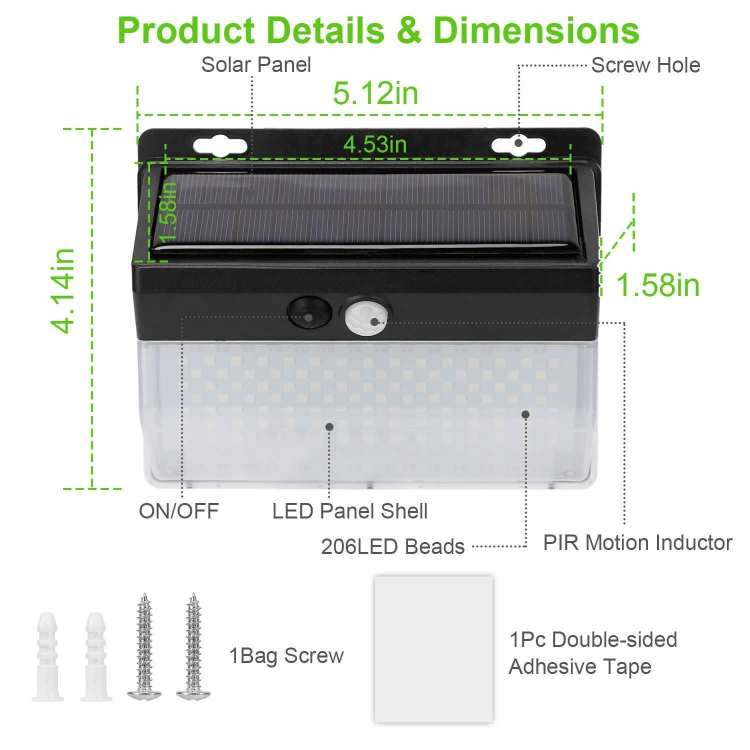 Solar Wall Light Outdoor 206 LEDs PIR Motion Sensor Lamp DailySale
