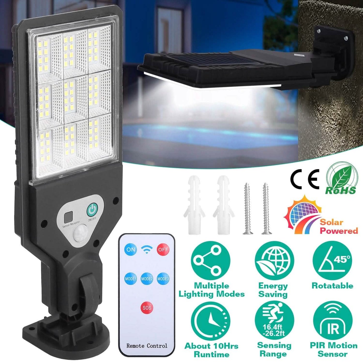 Solar Wall Light Outdoor Beads PIR Motion Sensor Remote Control Wireless Lamps DailySale