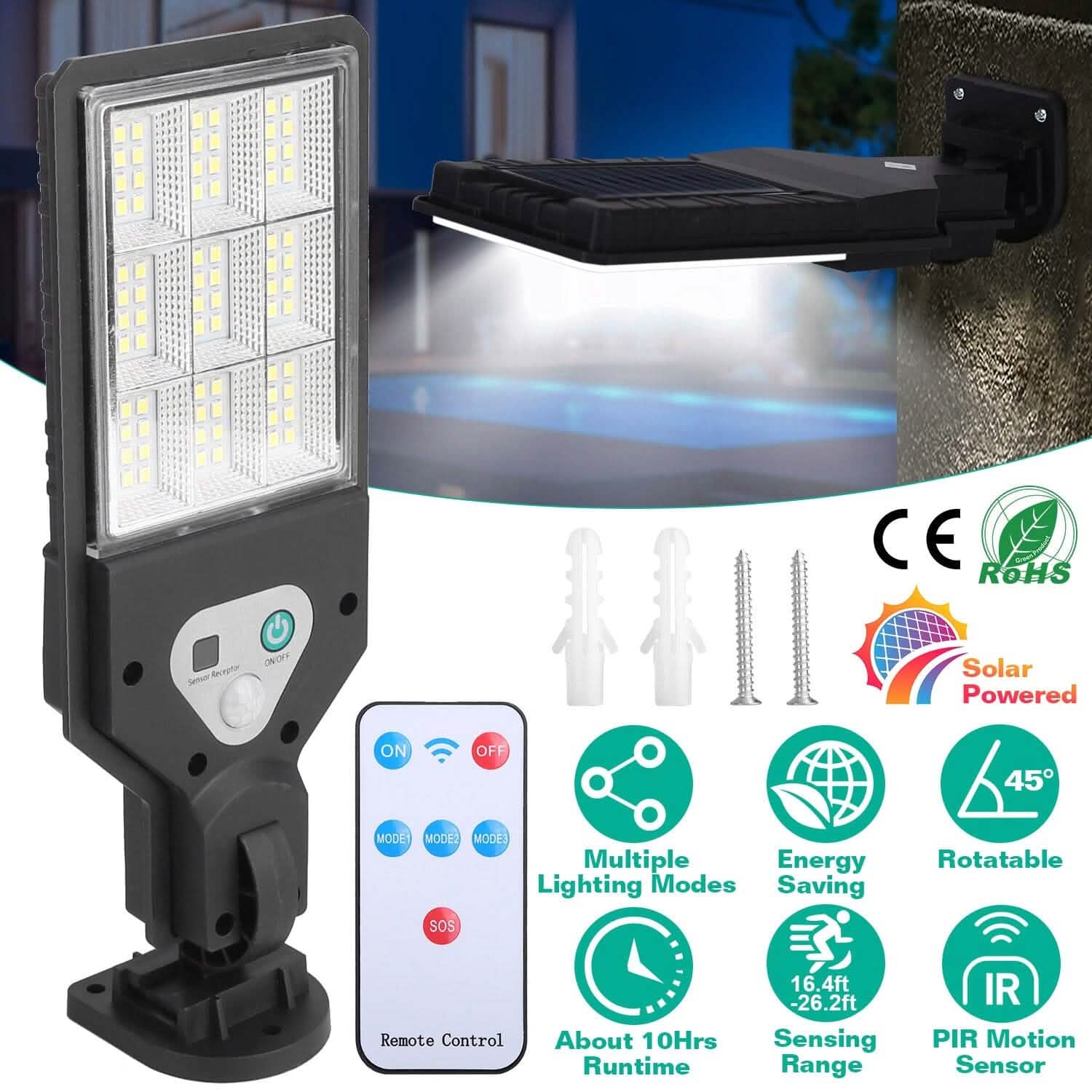 Solar Wall Light Outdoor Beads PIR Motion Sensor Remote Control Wireless Lamps DailySale