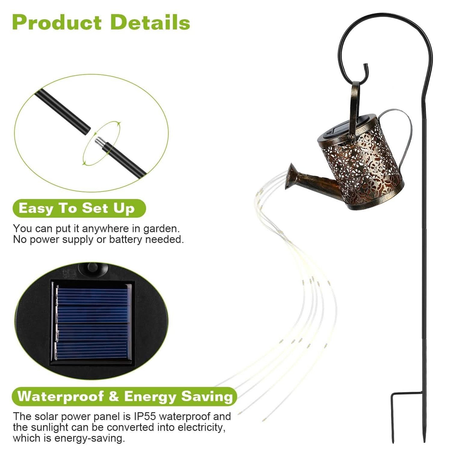 Solar Watering Can Powdered String Light Stake DailySale