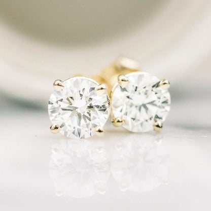 Solid 14k Yellow Gold Solitaire Round Cubic Zirconia CZ Stud Earrings DailySale