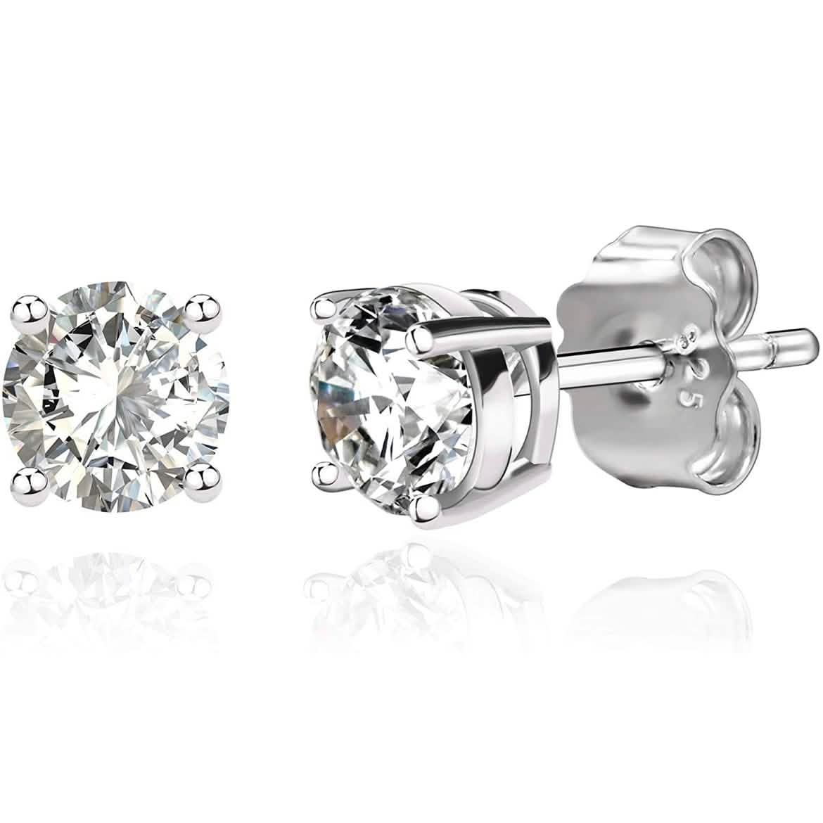 Solid 925 Sterling Silver Round  Cut  Crystal Small Studs DailySale