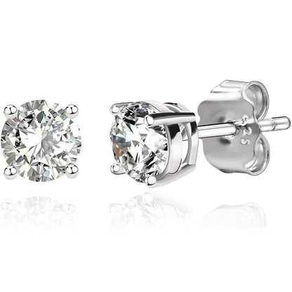 Solid 925 Sterling Silver Round  Cut  Crystal Small Studs DailySale