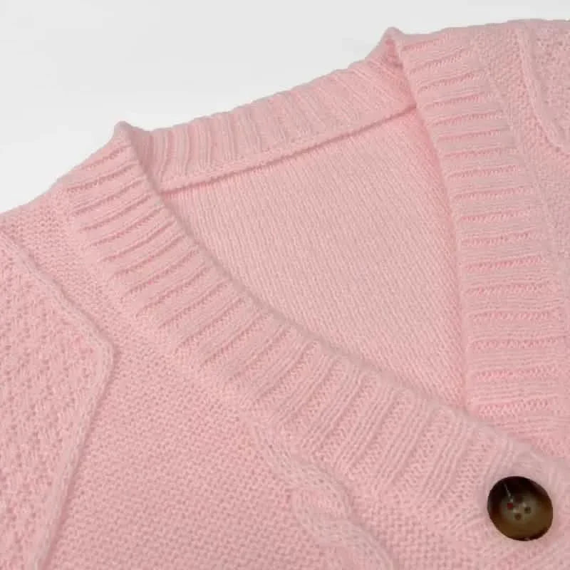 Solid Button Down Cable Knit Cardigan, Casual Long Sleeve Comfy Sweater DailySale