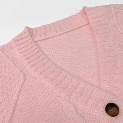 Solid Button Down Cable Knit Cardigan, Casual Long Sleeve Comfy Sweater DailySale