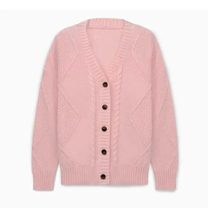 Solid Button Down Cable Knit Cardigan, Casual Long Sleeve Comfy Sweater DailySale