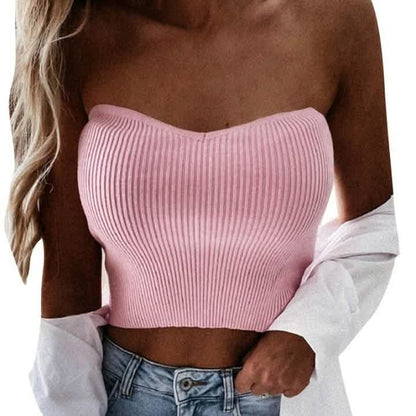 Solid Color Off Shoulder Sleeveless Cropped Top DailySale