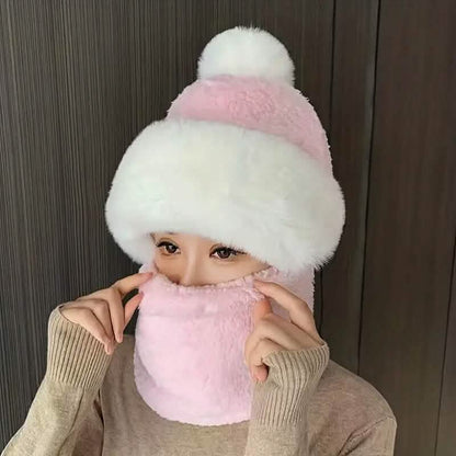 Solid Color Thickened Plush Neck Gaiter Mask Windproof Hooded Ear Protection Windproof Ski Hat DailySale